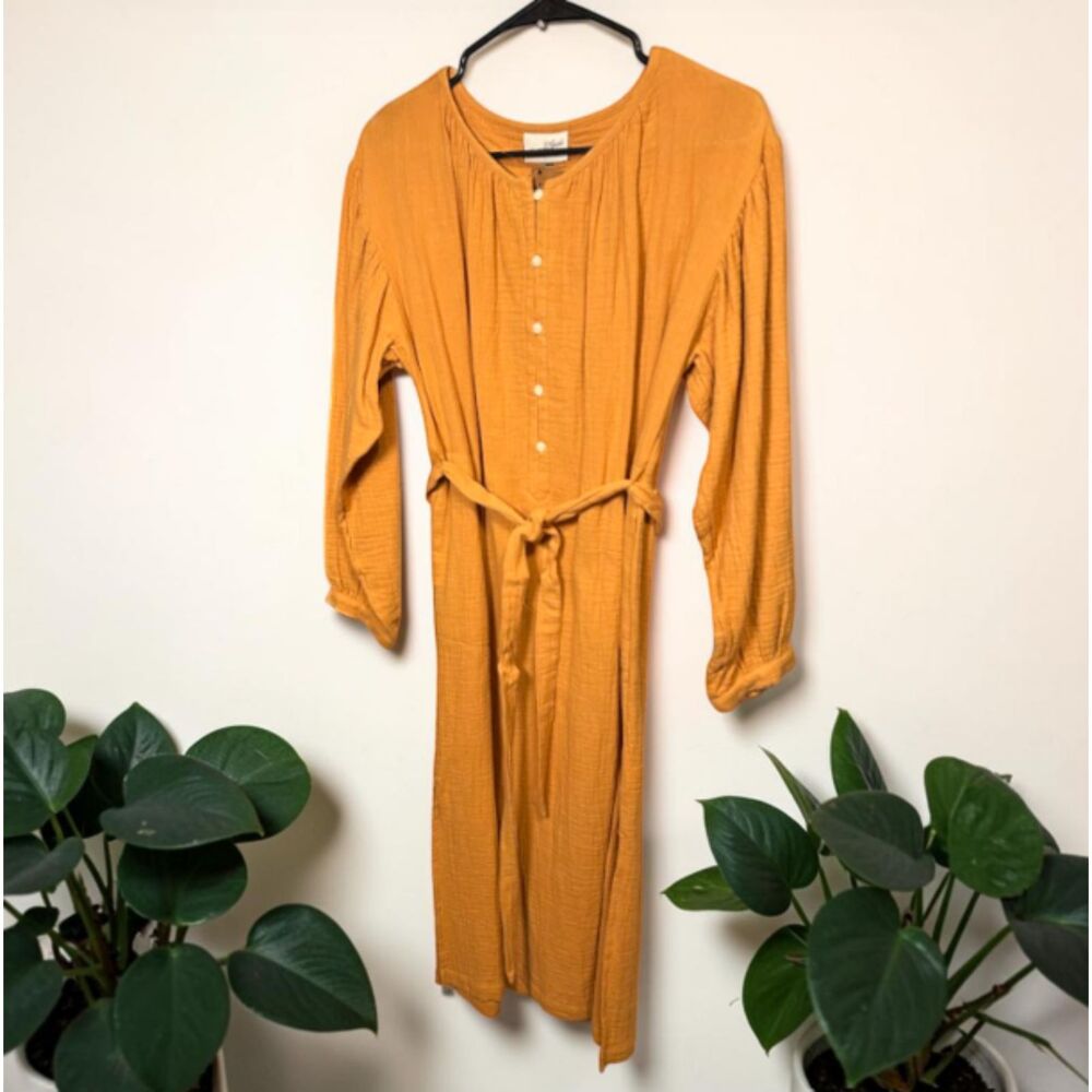 Universal Thread Women’s Mustard Long Sleeve Belted Midi Dress Size XS